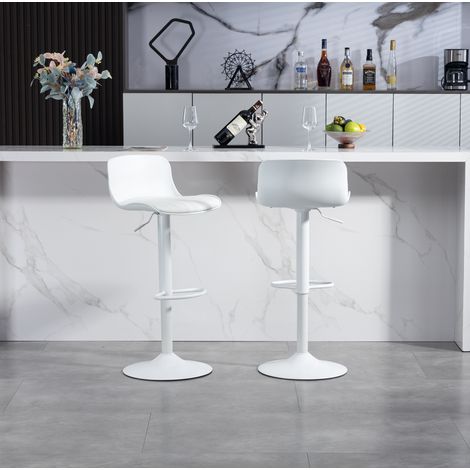 Tabouret de bar moderne réglable 45x41x101 cm en métal blanc, pivotant pour cuisine FloraGrace (1/5)