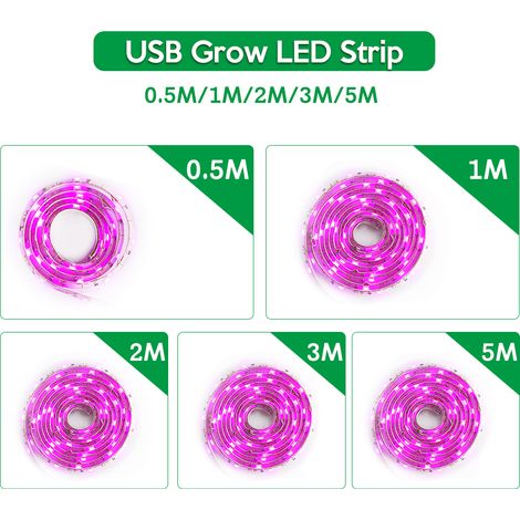 LED élèvent la lumière bande USB à spectre complet 5M 2835 SMD DC5V Phyto Tape pour les plantes à graines, les fleurs, les serres, les semis de fleurs et de légumes d'intérieur Fitolampy (1/5)