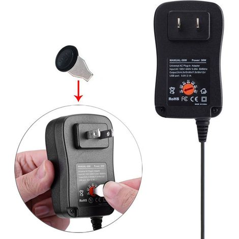 Universelles Netzteil aus verschleißfestem Kunststoff, einstellbar, 2 A, 3–12 V, US-Stecker, 30 W (1/5)