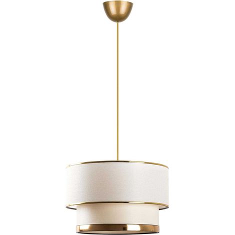 Vente-Unique – Suspension luminaire en coton E27 – Abat-jour en coton – Structure en métal – Dimensions 30x30x65 cm – Certification CE (1/5)