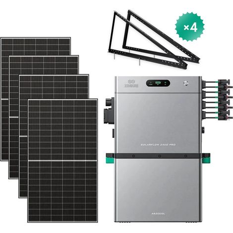 Zendure SolarFlow 2400 Pro - Batterie Solaire 2400W AC, PV 4800W, 2.4-16.8kWh, Plug & Play, IP65, Tesla/Pompes à Chaleur. avec AB3000L (2.88 kWh), avec 500Wx4 Panneau Bifacial, avec 8x supports