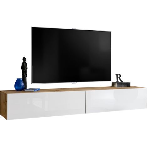 Extreme Furniture, Vitrines Murales T34-200, (LxHxP): 200 (2x100cm) x 30 x 41.5, Carcasse en Wotan Mat, Façades en Blanc Brillant (1/3)