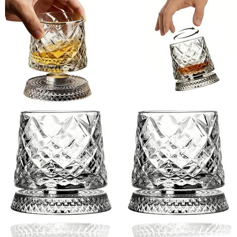 Ensemble de 2 verres à whisky pivotants - Verre en cristal rotatif à 360° - Verre de qualité supérieure sans plomb à base épaisse - Bourbon, Scotch, Whisky (1/5)