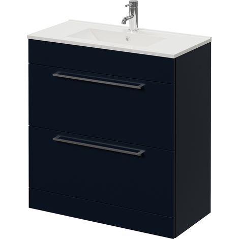 Napoli 390 Deep Blue 800mm 2 Drawer Vanity Unit with Angel Basin - 800mm - Chrome 480mm Handle