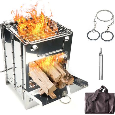 Réchaud de camping pliable pour randonnée, réchaud à bois, mini barbecue avec sac de transport, idéal pour la cuisine en camping et en randonnée. (1/5)