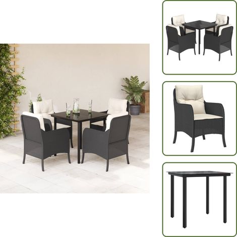 The Living Store 5-tlg. Garten-Essgruppe mit Kissen Schwarz Poly Rattan - Gartenstuhl (1/5)