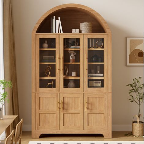 Credenza vetrina 110x40x185 cm in MDF naturale, contenitore modulabile - CHICFURN (1/5)