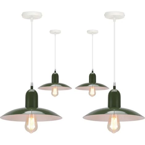 4x Lustre Moderne Salon Vert,E27 Suspension Luminaire Industriel Vintage Abat-jour en Métal Designe Chapeau pour Chambre Cafes (1/5)