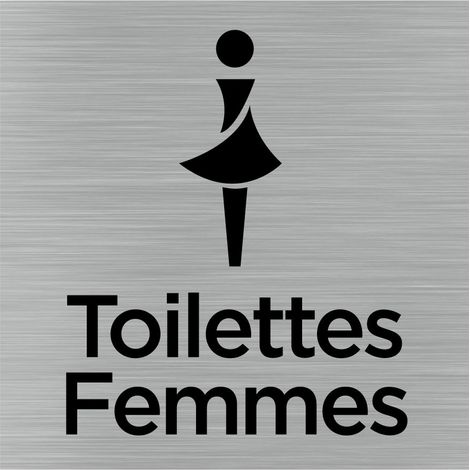 Pictogramme Toilettes Femmes (Q1049). Signalisation Porte 150 x 150 mm. Autocollant souple ou plaque alu brossé 2 mm ep. - Adhésif aspect aluminium brossé (1/5)