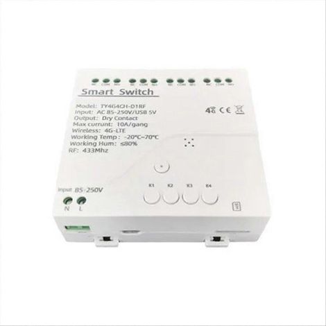 Tuya Smart Switch 4G LTE Smart-Relais mit 433-MHz-GSM-Smart-Schalter, drahtloser Steuerung per App, 4 Kanälen, abnehmbarem Controller, 85–250 V AC-Netzteil (1/5)