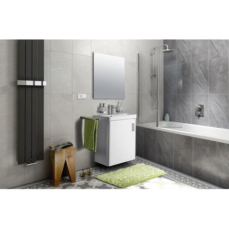 Ensemble complet meuble de salle de bain THEIA 55cm avec miroir, blanc (1/4)