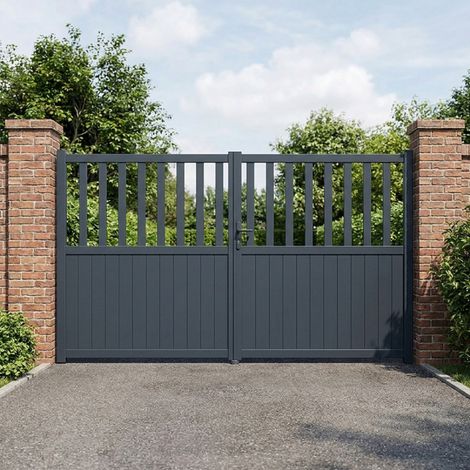 Portail battant aluminium semi ajouré H 1m60 x P 3m Gris anthracite (1/5)