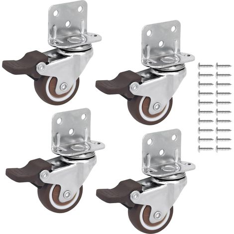 4 Pièces Roulettes pour Meubles avec 20 Vis, Petite Roulettes Forme L avec Frein, Roulettes Pivotantes Caoutchouc Souple, Roulette Mini pour Lit Bébé, Armoire, Meubles, Table, Supports Fleurs, Crèches (1/5)