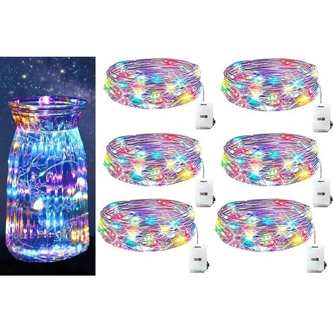 6 Guirlande Lumineuse, 2M 20LED, 3 Modes, Fil Argent, Pile LR44, Intérieur Fête Noël (1/5)