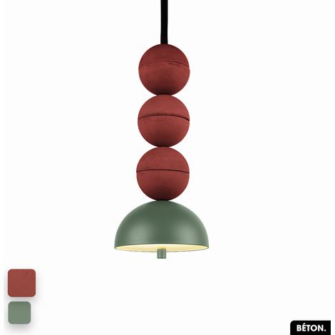 Lampe de suspension en béton - BOSFOR CONCRETE TERRE ROUGE - VERT 3 BALLES LED 14W (1/2)