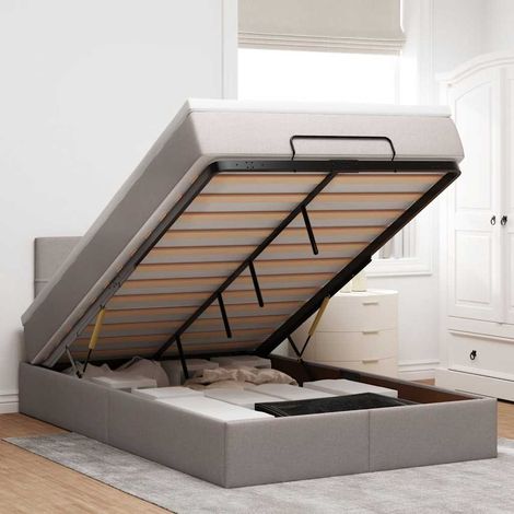 Estructura de cama otomana colchón tela topo 120x190 cm (1/5)