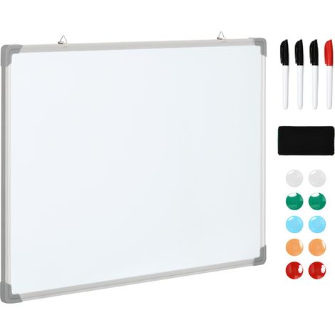Tableau blanc magnétique 4 marqueurs 1 effaceur 10 aimants blanc argent