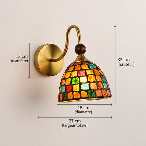 Applique murale Tiffany verre coloré et coquillage Modèle E lumière chaude 28 × 28 × 26 cm 3 kg – Livraison gratuite