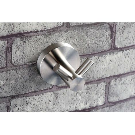 NALOOKAMIC Porte-serviettes exclusif avec deux crochets en acier inoxydable Porte-serviettes/porte-manteaux de salle de bain (acier inoxydable brossé) (1/4)