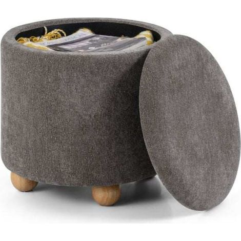 Pouf rond de rangement gris en chenille avec couvercle amovible et coffre caché de 35 L pour salon et chambre (1/5)