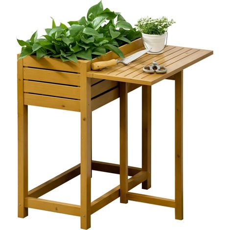Potager surélevé avec plan de travail pliable, bois massif laqué, doublure en polaire, 64 cm x 63 cm x 74,5 cm (1/5)