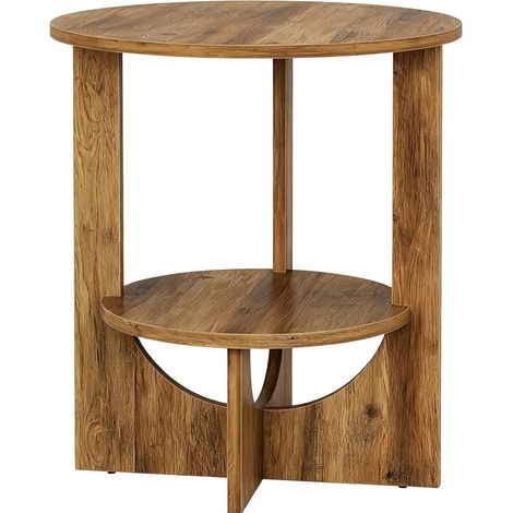 CHICFURN Mesa auxiliar redonda 50x50x65 cm en MDF marrón, 2 niveles para espacios pequeños (1/5)