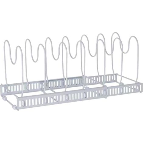 Égouttoir à vaisselle rétractable pour assiettes, poêles et casseroles, organiseur pour couvercles d'armoires, support métallique multifonctionnel avec 7 compartiments réglables (blanc) (1/2)