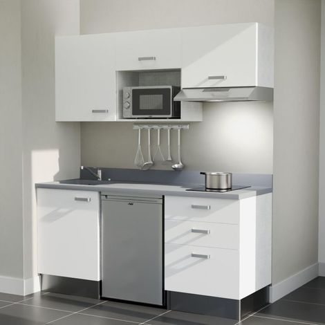 Kochnischen K20L - 180 cm - weiß - Cromo - Spüle links + Haushaltsgeräte Edelstahl (1/5)