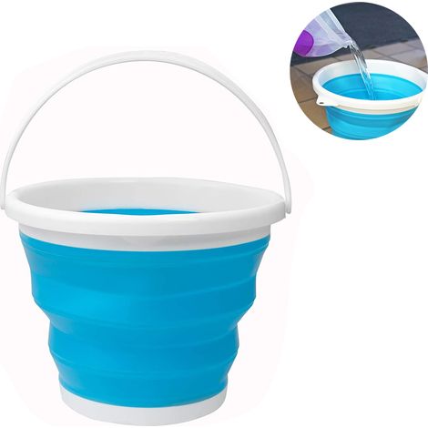 Seau pliable avec poignée, seaux pliables portables pour le nettoyage, récipient à eau peu encombrant pour le jardinage, le camping, la pêche, la survie en plein air, rond (1/5)