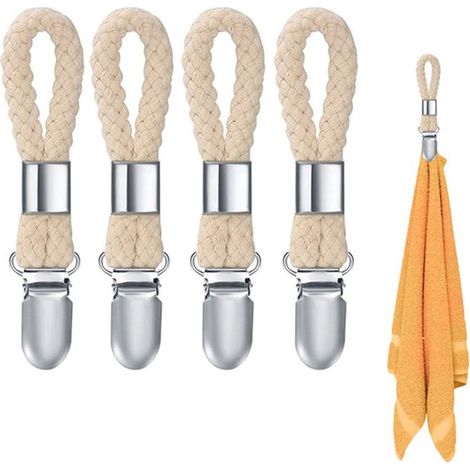 4 pièces – Pinces porte-serviettes et torchons – Crochets à suspendre sans perçage – Pour cuisine, salle de bain, balcon et placard – Beige (1/5)