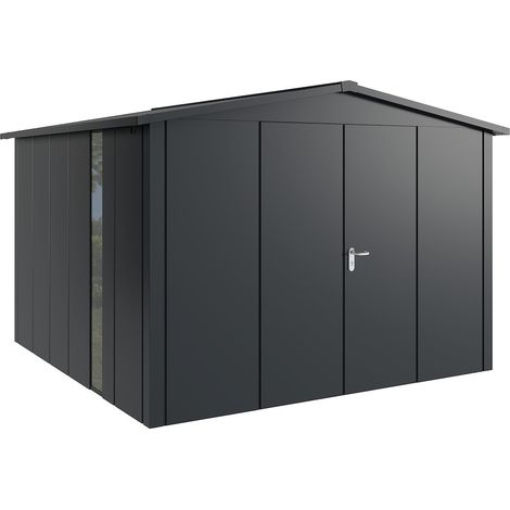 Hörmann Metall-Gerätehaus "Juno" mit Satteldach, JSD14 - Design, 310 x 310 cm (B x T), anthrazit, mit bodentiefem Fenster, 2-flüglige Tür