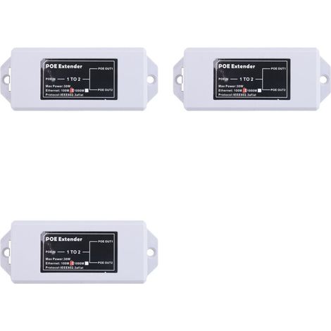 Geeignet für 3-zu-2 PoE-Extender, 100 Mbit/s, kompatibel mit dem IEEE 802.3af/at-Standard, 48 V, geeignet für IP-Kameras und NVRs, 100 Meter PoE-Verlängerungsreichweite.