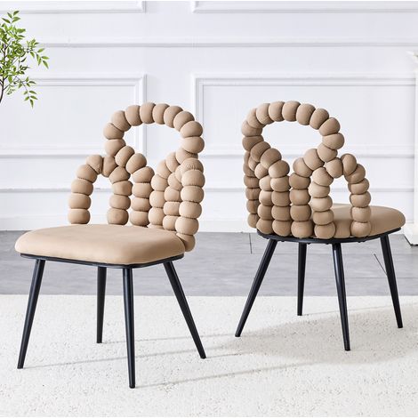 Lote de 2 sillas de comedor con respaldo de terciopelo y patas de metal, camello (1/5)