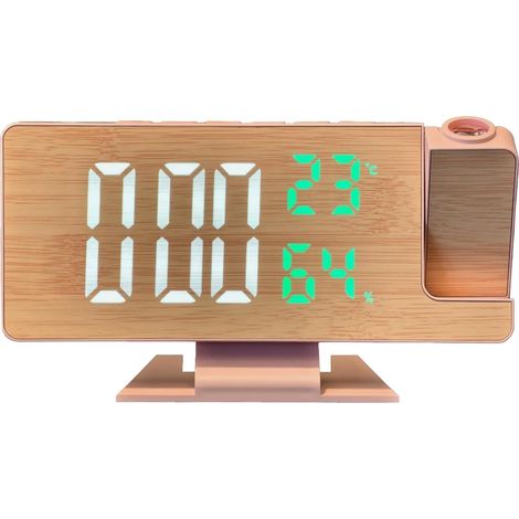 Réveil LED À en Bois À avec Projection L'heure Affichage Température L'humidité Réglage Luminosité