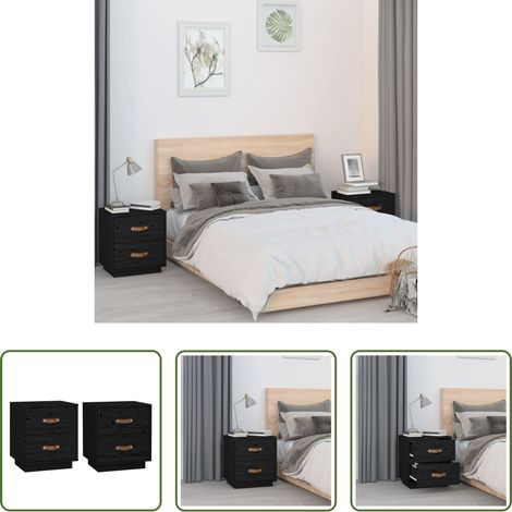 vidaXL Kiefer Nachttisch - Nachttische 2 Stk. Schwarz 40x34x45 cm Massivholz Kiefer (1/5)