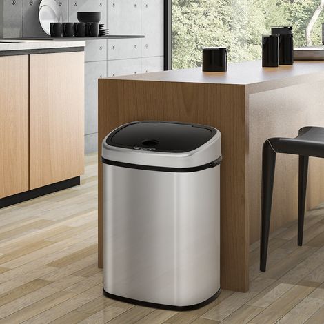 Cubo de basura automático de 48 litros con sensor de movimiento, contenedor de residuos de acero inoxidable impermeable para cocina, oficina, dormitorio, color plata.