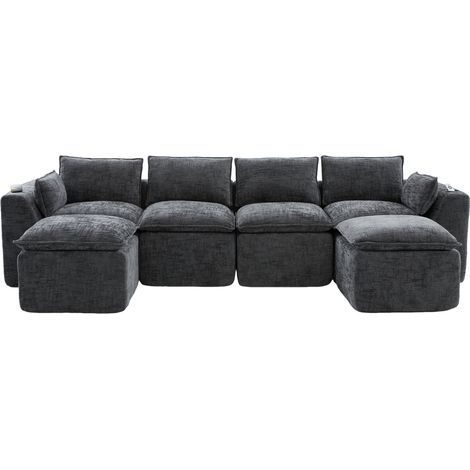 Canapé modulable 4 places gris foncé en tissu, avec poches latérales, coussins et assise à ressorts, idéal salon ou bureau CHICFURN (1/5)