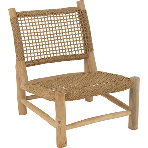 Fauteuil bas en bois et tressage Naturel 62x75x85 cm (1/4)