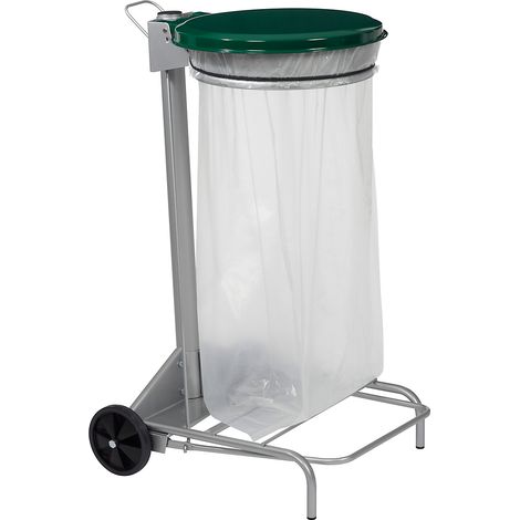 Support sac mobile à pédale Collecroule - 110l - vert mousse - RAL 6005 / gris métal - RAL 9006 (1/4)