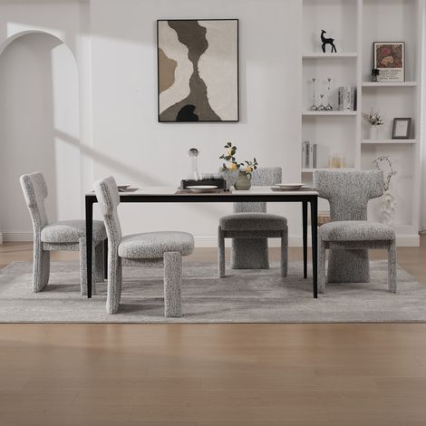Lot de 2 fauteuils modernes sans bras, revêtement chenille, pieds en hévéa, dossier courbé pour salon, chambre, restaurant, café, salle à manger, réception, blanc et noir