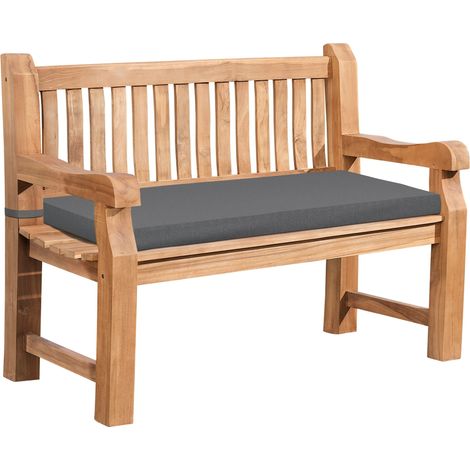 Banc de jardin dossier à lattes droites 120 cm en bois de teck avec accoudoirs et coussin d'assise gris foncé 100007969