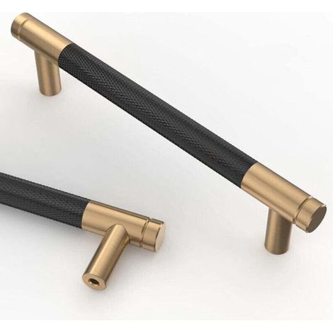 10 pièces poignées d'armoires de cuisine noires et dorées poignées de meubles dorées de 128 mm avec vis, pour bureaux, tiroirs, armoires, placards (1/5)