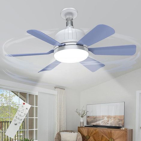 Ventilateur de plafond de 46 cm avec lumière et télécommande, douille E27, 3 couleurs et 3 vitesses, minuterie, violet (sans base) (1/5)
