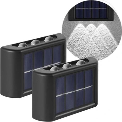 2 lampade solari da parete con 6 LED, installazione superiore e inferiore, per facciate.