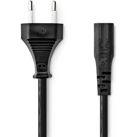 Câble d'alimentation, Connecteur mâle européen, IEC-320-C1, Droit, Nickelé, 2,00 m, Plat, PVC, Noir, Boîte (1/3)
