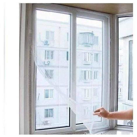 Moustiquaires - Lot de 3 - Blanc - 130 x 155cm - Fixation auto-agrippante - Ajustable (1/4)