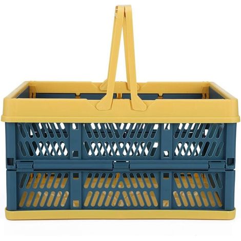 Caisse de rangement pliable, panier de rangement extérieur en plastique, idéal pour le camping, les voyages et le shopping (jaune, petite taille 30 x 20 x 15 cm)