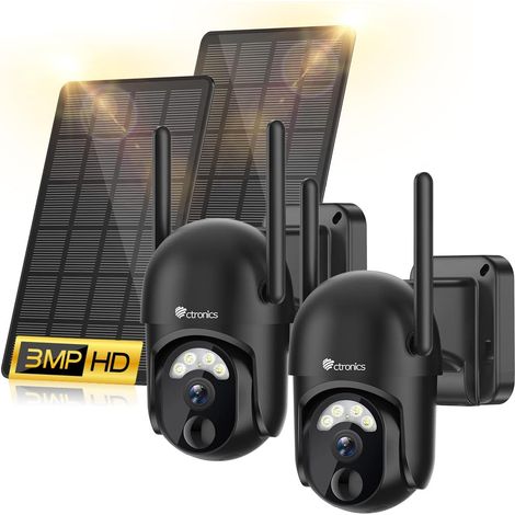 2K Caméra Surveillance WiFi Extérieur Solaire, 360°PTZ IP Caméra de Surveillance sans Fil sur Batterie 2304X1296P Vision Nocturne Couleur PIR Détection Humaine Audio Bidirectionnel IP66 (1/5)