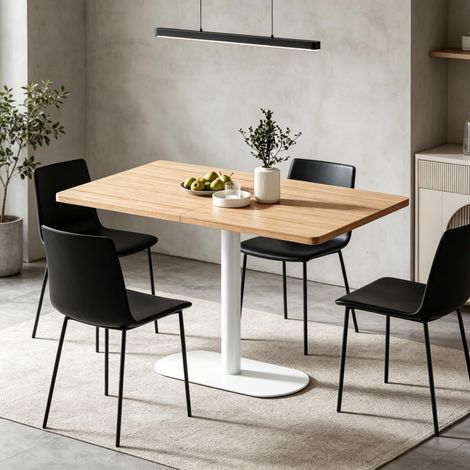 Table rectangulaire 6 personnes, plateau effet chêne blanc, piètement robuste, pour salle à manger ou cuisine, plateau lumineux et résistant, structure stable (1/5)