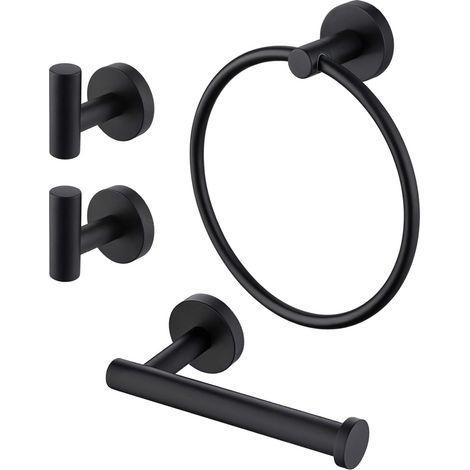 Black Towel and Toilet Roll Holder Set Bathroom Accessory Set 4 Piece Toilet Roll Holder and Towel Ring and Hook SUS304 Stainless Steel Wall Mounted (1/5)